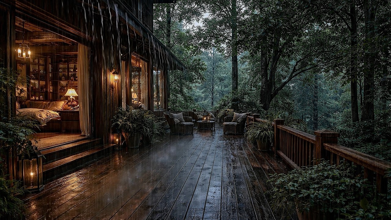 Beat Stress Within 3 Minutes to Sleep Soundly With Cozy Bedroom in the Heavy Rainy Forest & Thunder