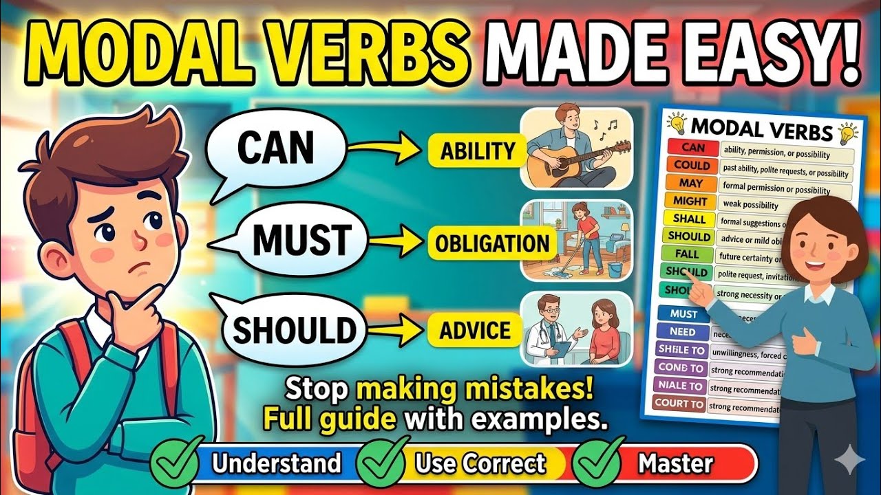 Modals in English Grammar | Can, Could, May, Might | Easy Explanation