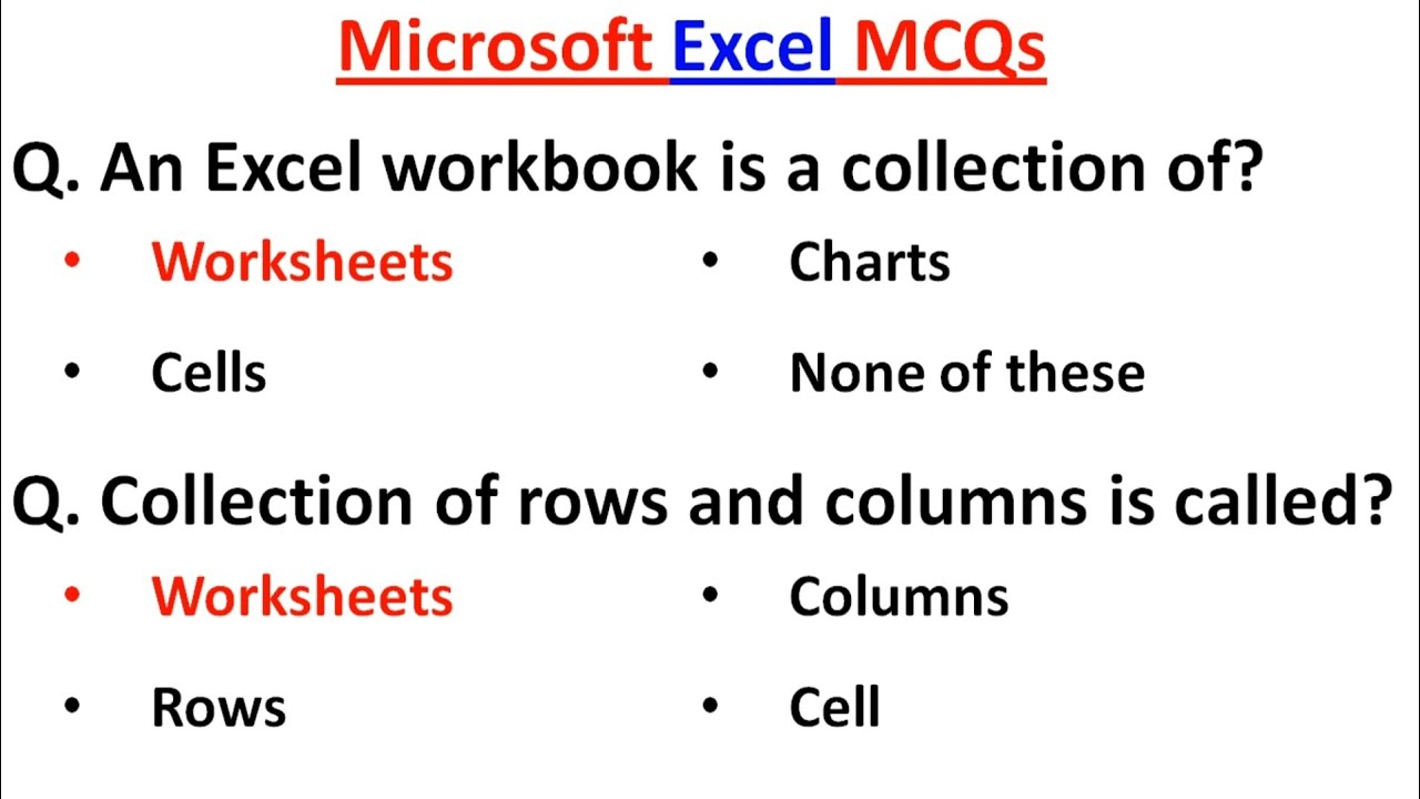 Top 50 MS Excel MCQ Question and Answer | Most Important MCQ's on MS Excel