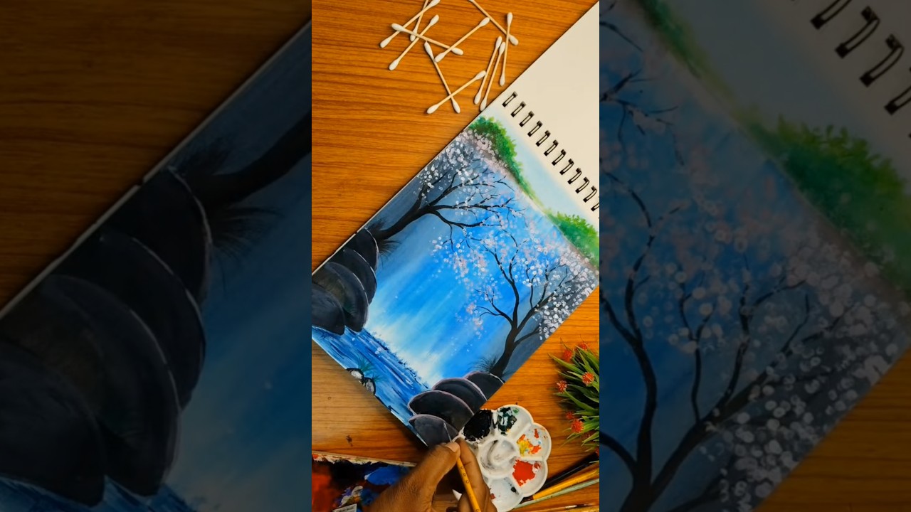 Waterfall landscape painting #shorts #painting #waterfall #waterfallpainting