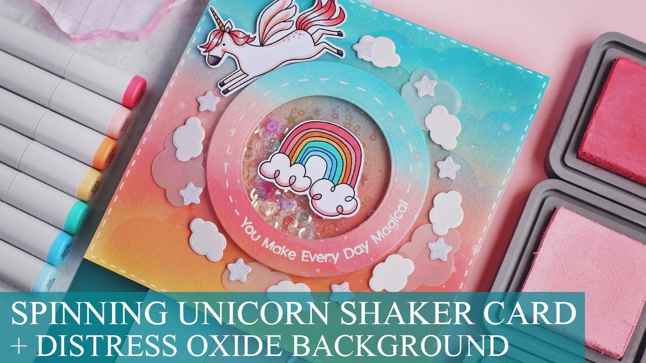 Spinning Unicorn Shaker Card + A Dreamy Distress Oxide Background