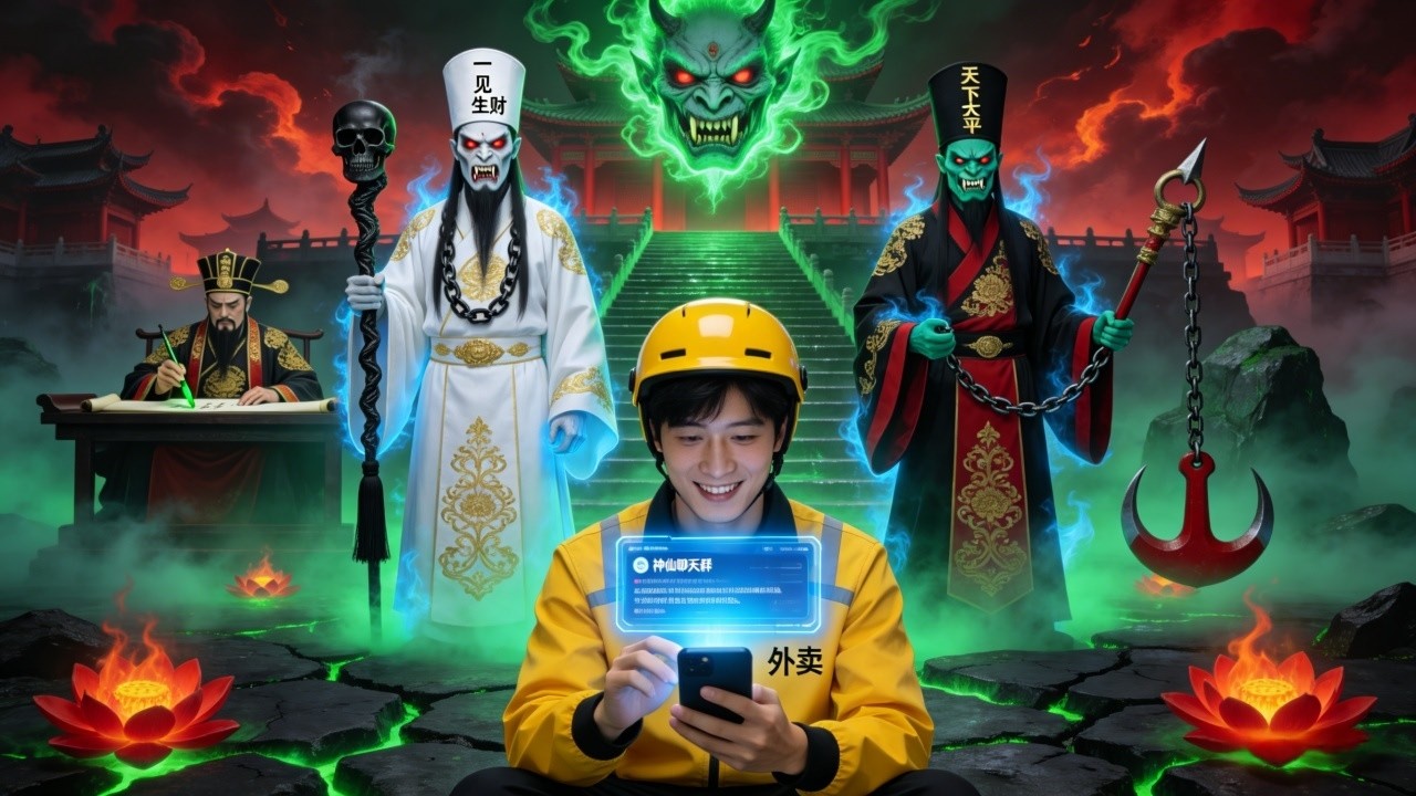 勾魂烏龍！黑白無常勾錯了魂，錯把功德無量的凡人仙君帶到了地府。外賣員小夥就此意外獲得神器，和天庭神仙成為好友，發條訊息即可獲取神仙珍寶，還讓王母娘娘上演製服誘惑… #冥府#玄幻 #喜剧#逆袭