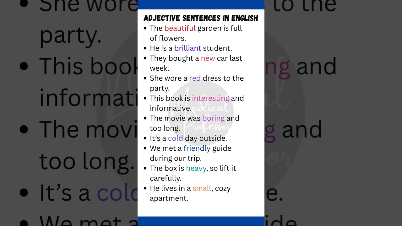 10 Adjective Sentences in English | Learn Descriptive Grammar Easily