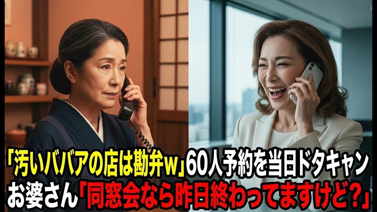 「汚いババアの店は勘弁w」60人予約を当日ドタキャンしたエリート幹事→お婆さん「同窓会なら昨日終わってますけど？」と伝えた結果…