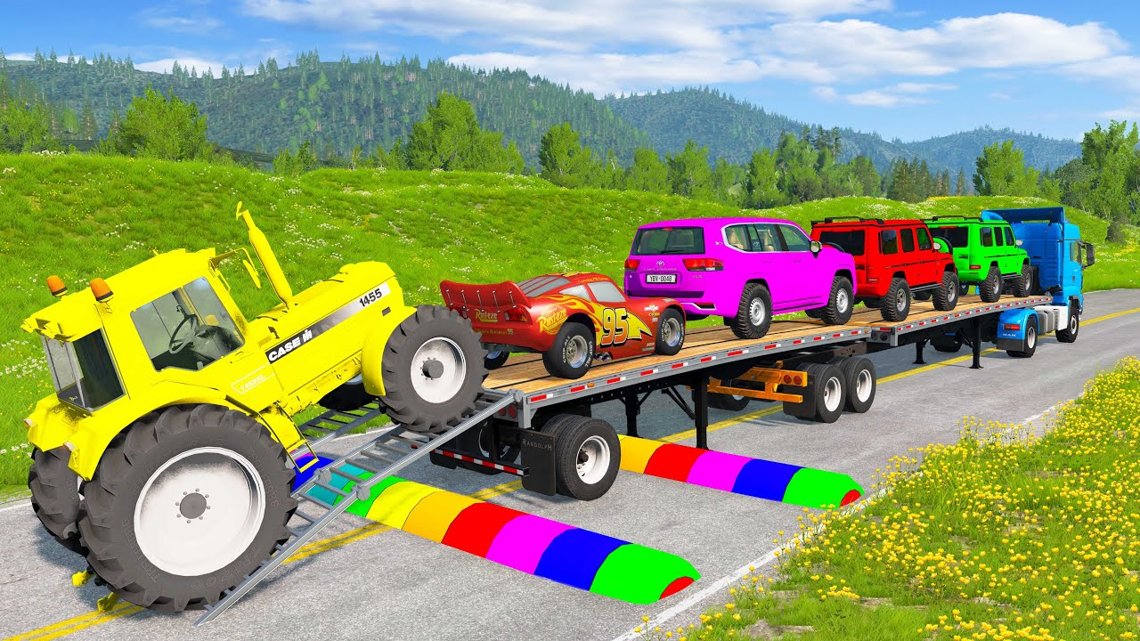 Flatbed Truck Mcqueen | Transportation with Truck - Pothole vs Car #6 - BeamNG.Drive