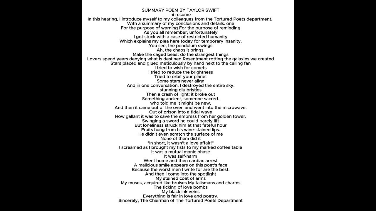 #TSTTPD : Summary Poem | Taylor Swift