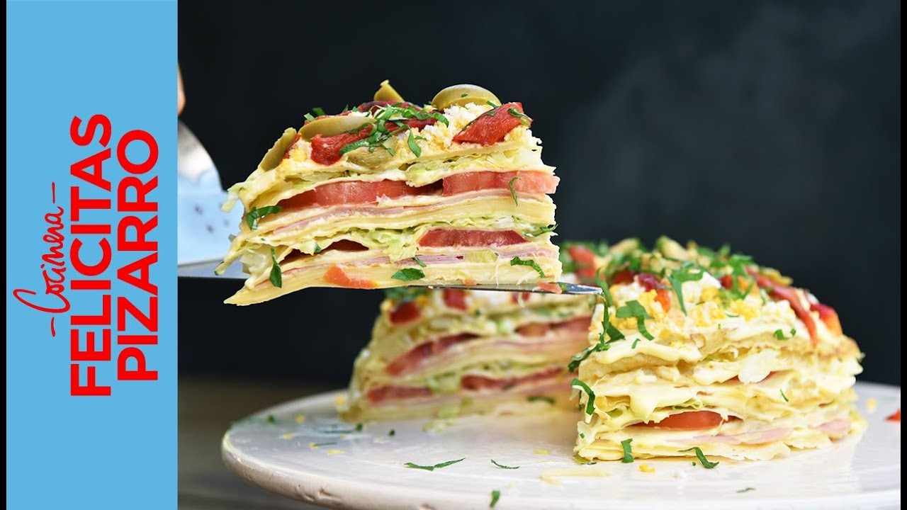 Torre de panqueques con mayonesa, jamon, queso y vegetales | Felicitas Pizarro