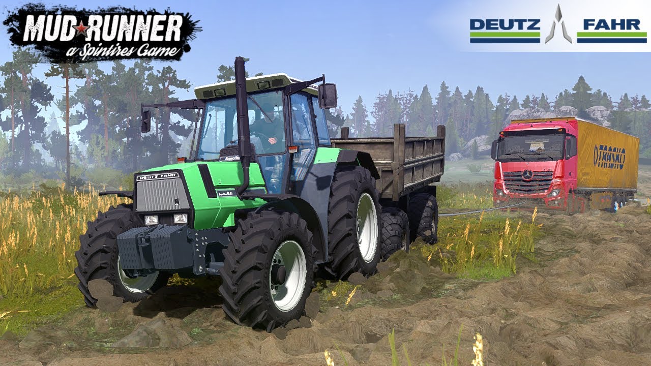 Spintires: MudRunner -  DEUTZ-FAHR AGROSTAR 6.61 Tractor Pulls A Truck Through The Mud
