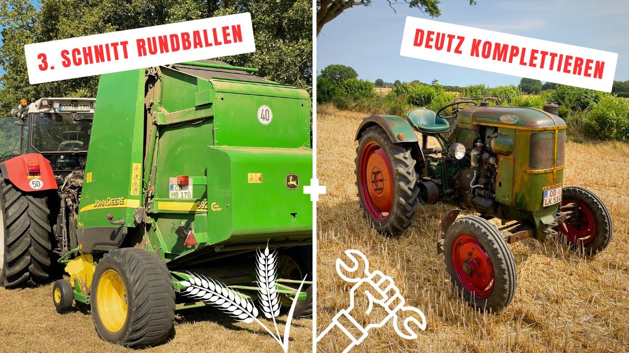 3. Schnitt Rundballen pressen 🌾  | Endlich ist der Deutz wieder komplett! 🔧