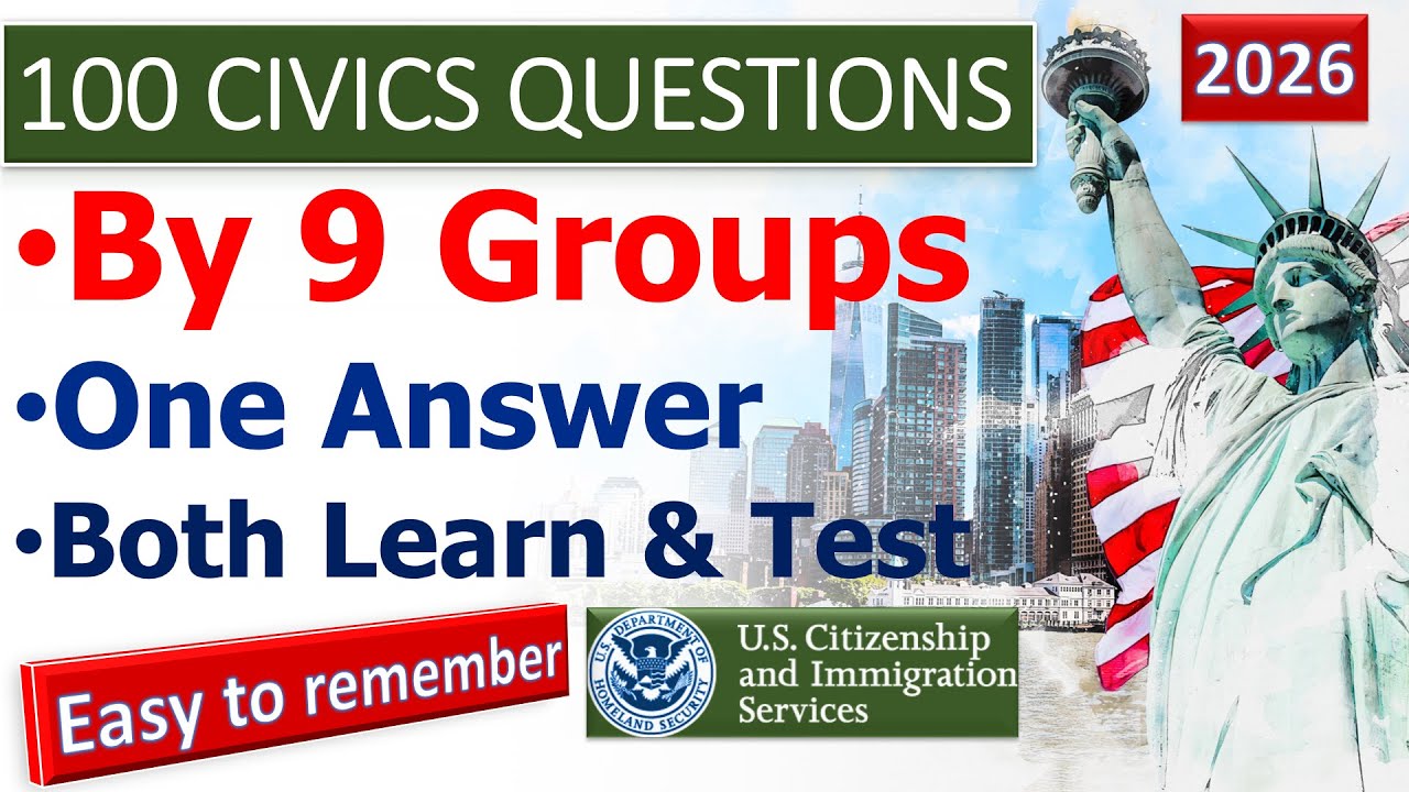 100 Civics Questions 2026 by 9 Groups (Both learn and Test) for the US Citizenship Interview