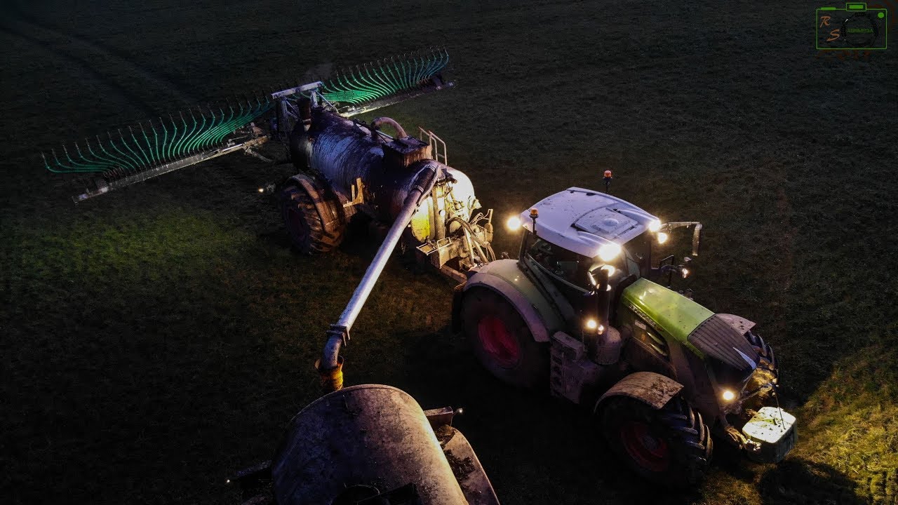 G&uuml;lle fahren 2020 bei Nacht 😍🤩/ Fendt 828 Vario S4/ Fliegl 12000l Fass/ 12m Schleppschuh
