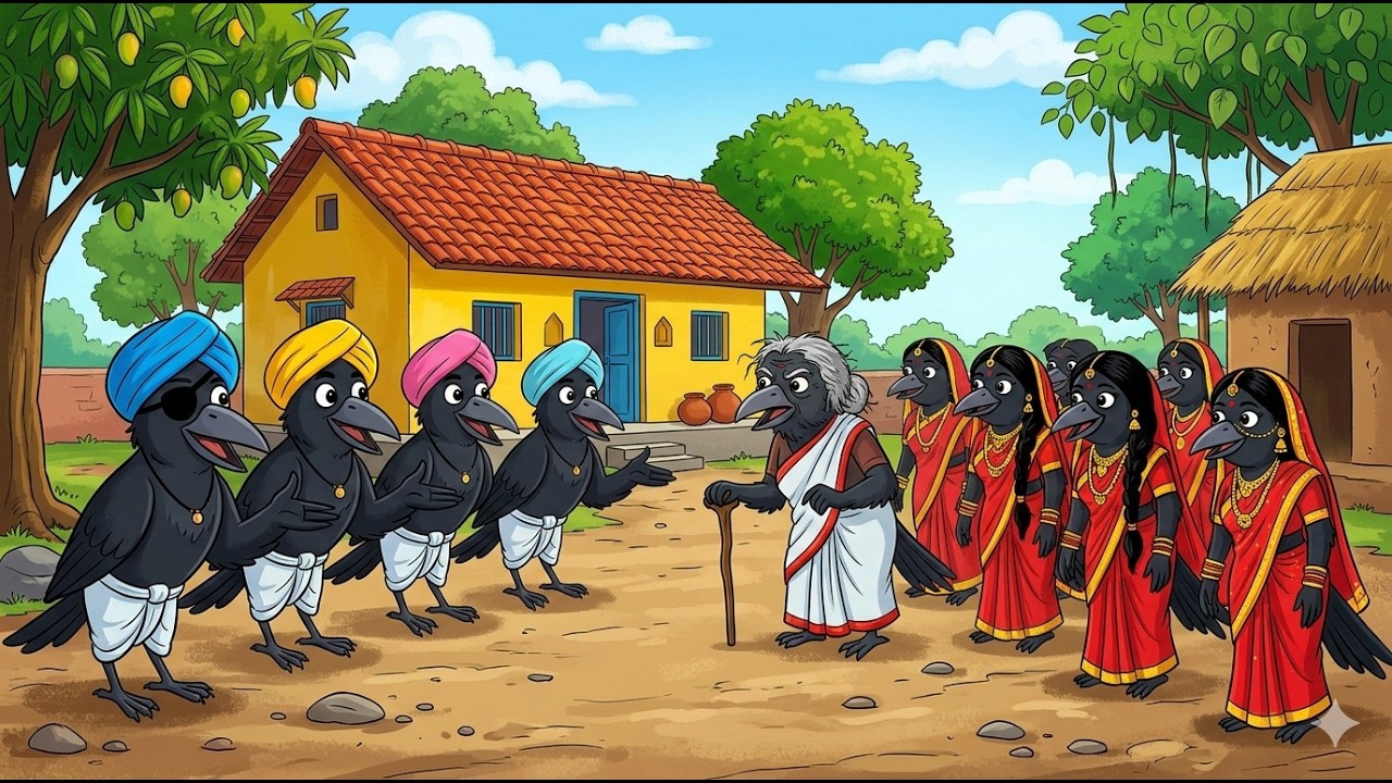काने कौवे ने चुराया 7 कौवा बहुएं  One-eyed crow stole 7 crow daughters-in-law  #HindiCartoon