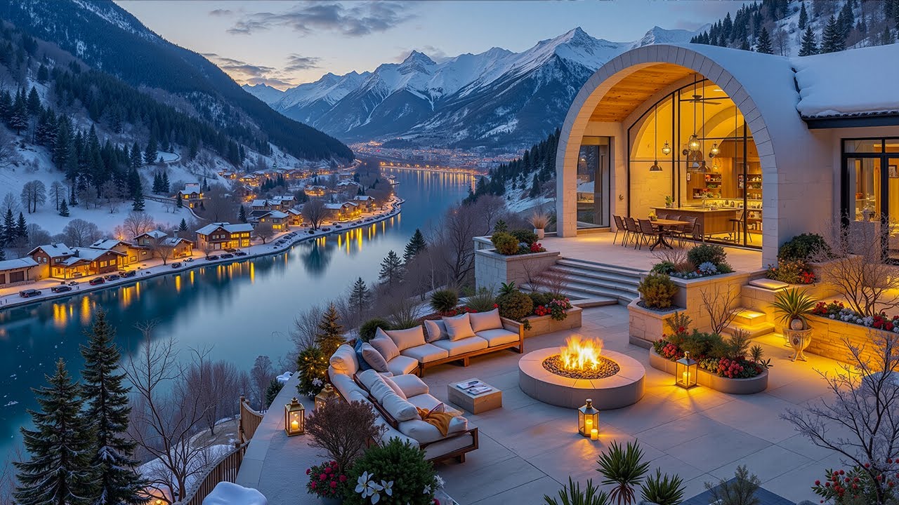 Deep Jazz by the Fireplace ❄️ Snowy Café Terrace Ambience with Fireplace | Cozy Winter Relaxation