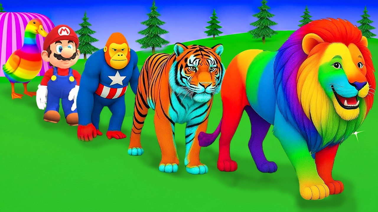 Long Slide Game With Cow Elephant Gorilla Hippopotamus Tiger 3d Animal Game Funny 3d Animals