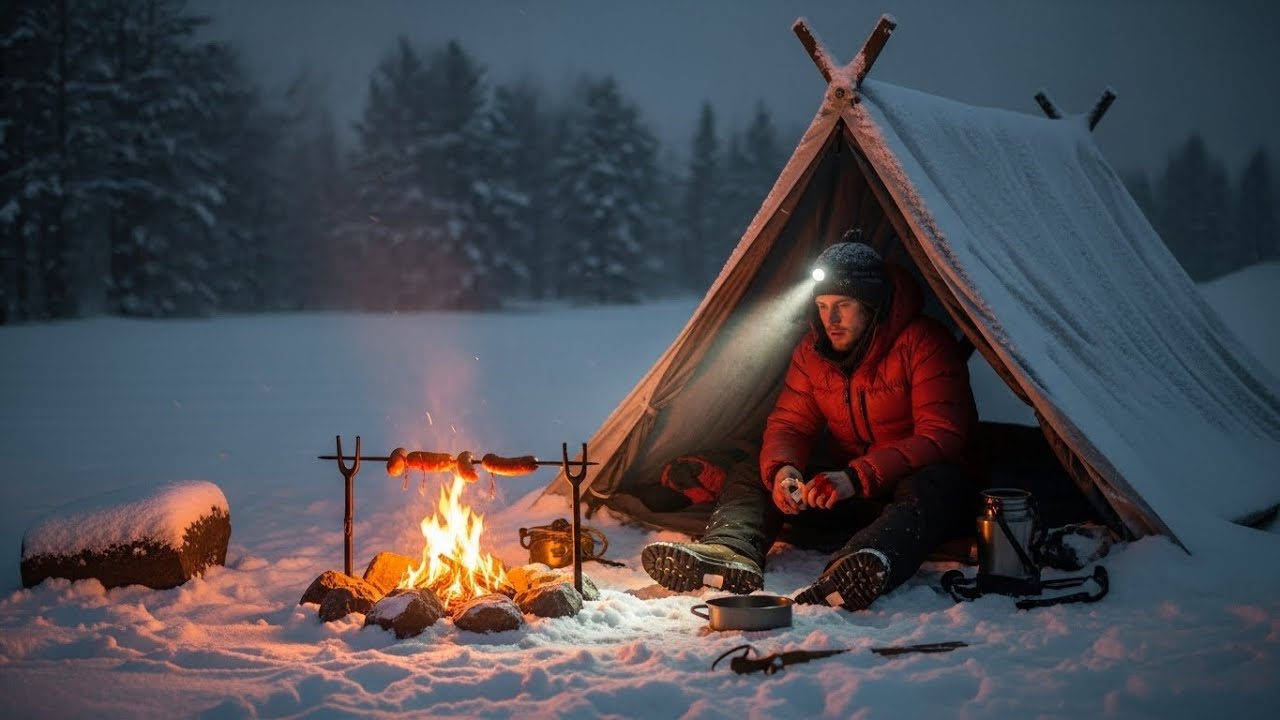 KDA Survival: Solo Bushcraft in Deep Snow – Overnight in a Canvas Tent