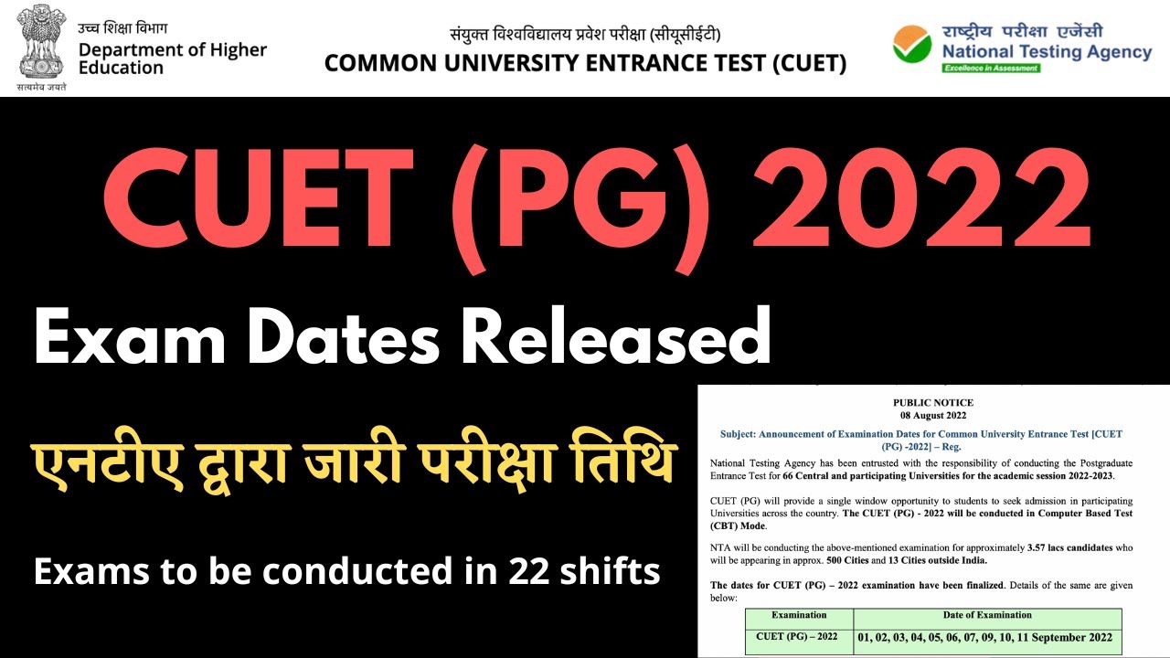 CUET (PG) 2022: Big Update (Subject-wise Exam Dates Released)