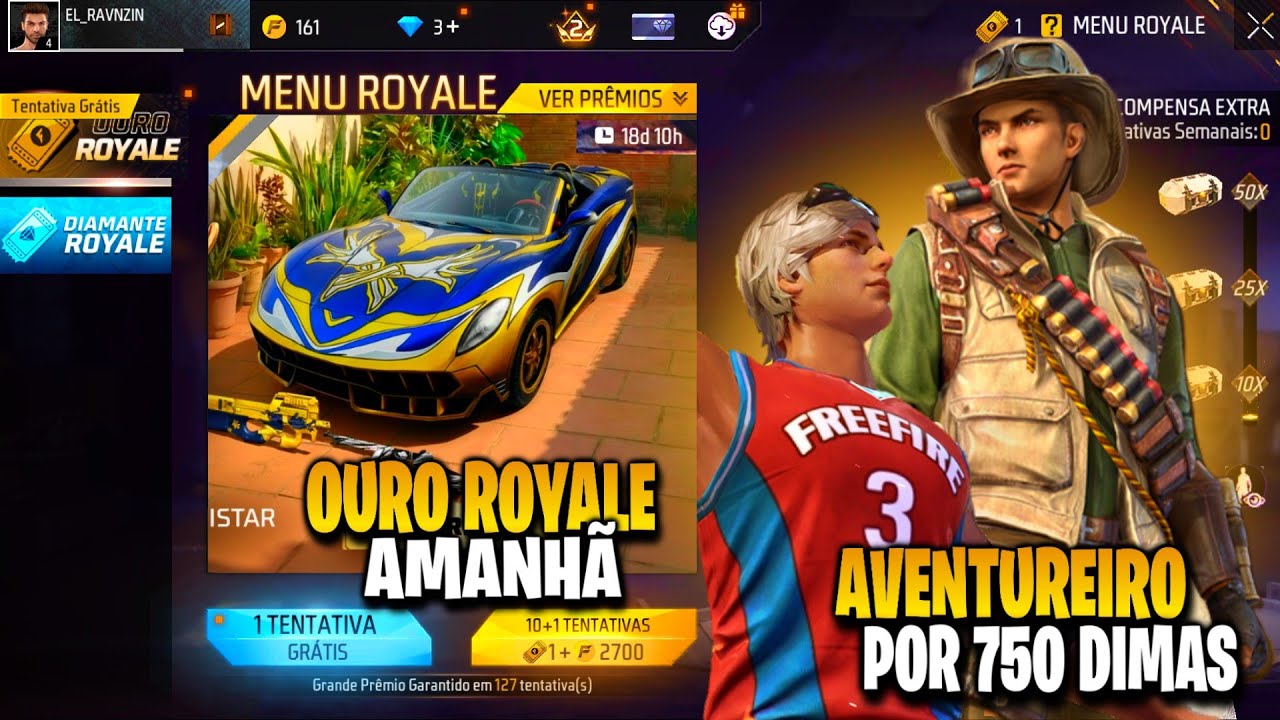 AMANHÃ! NOVO OURO ROYALE ESPECIAL, DUNK MASTER? E AVENTUREIRO BARATO NO FREE FIRE