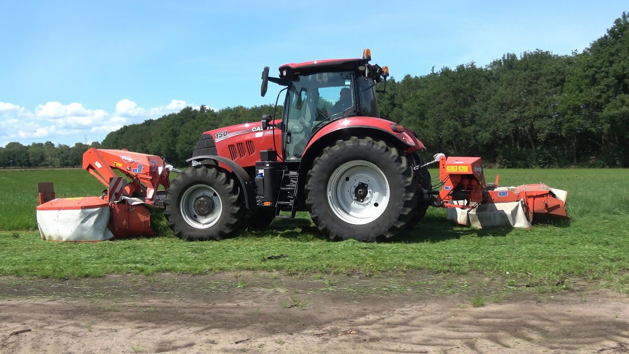 Gras maaien met Case IH Puma 150 CVX en Kuhn FC 313 maaiers (2020)
