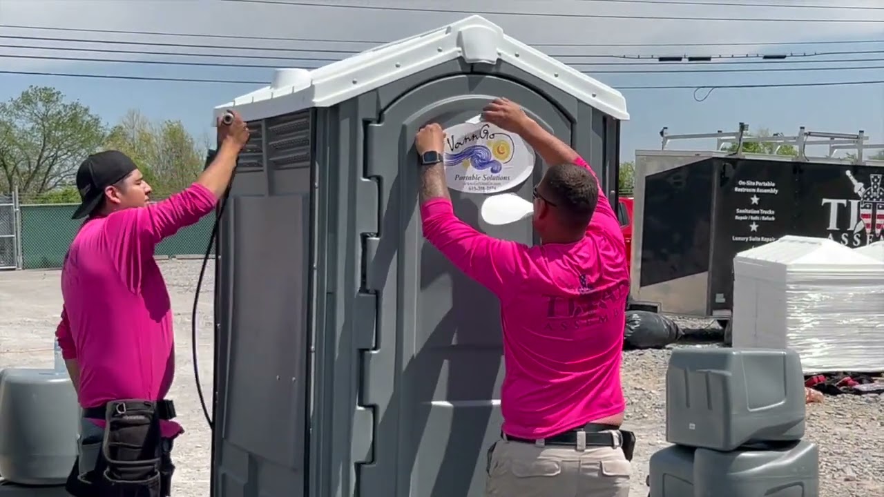 Titan assembly crew shows how to assemble portable toilets at VannGo Portable Restrooms in Nashville