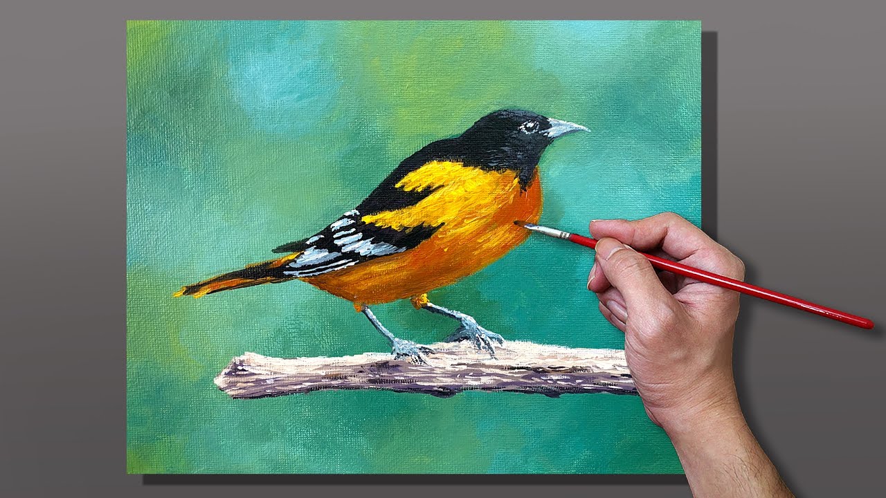 Acrylic Painting Bird on Branch