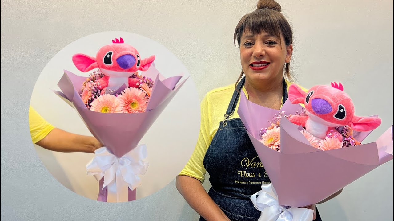 BUQUÊ DE FLORES LUXO COM STITCH VENDE MUITO