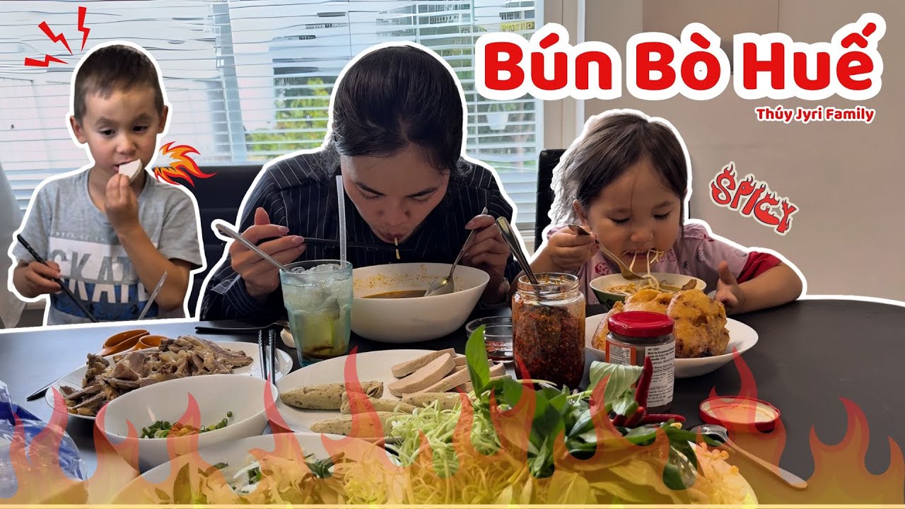 Lần Đầu Bé Bon, Bé Mun Ăn Thử Bún Bò Huế Cay Chuẩn Vị Việt Tại Phần Lan - Thúy Jyri Family Phần Lan