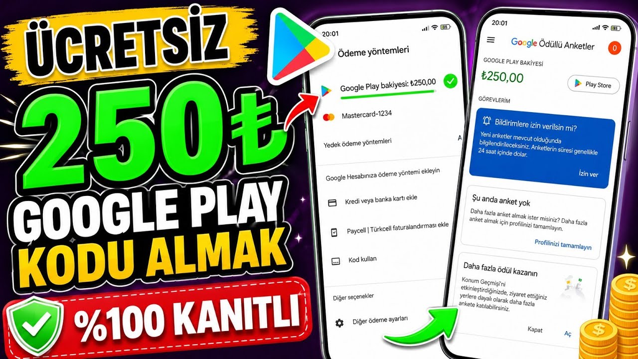 &Uuml;CRETSİZ ₺250 GOOGLE PLAY KODU NASIL ALINIR - bedava Google play kodu 2026