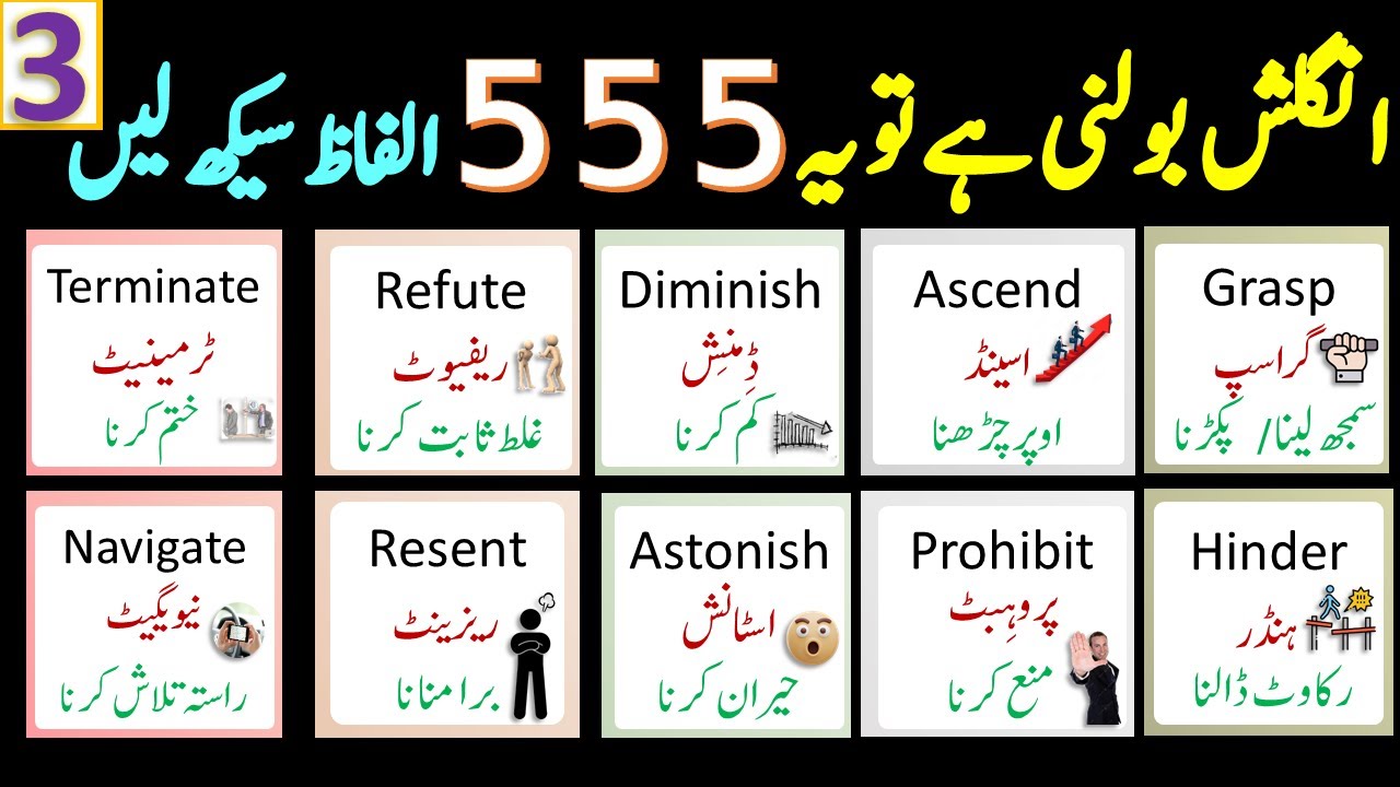 Курс английской лексики | 555 слов английской лексики с объяснением на урду | День 3