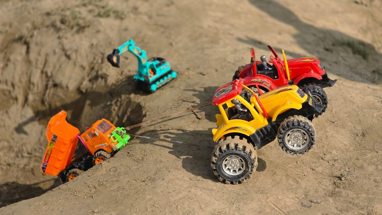 kids Toys | Toy Tractor Rescue | Mud Accident Amazing Crane Saving Cartoon for Kids
