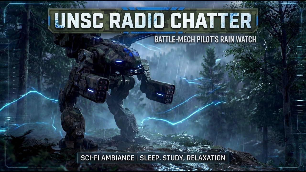UNSC Radio Chatter from Battle-Mech Pilot’s Rain Watch | Sci-Fi Ambiance for Sleep Study Relaxation