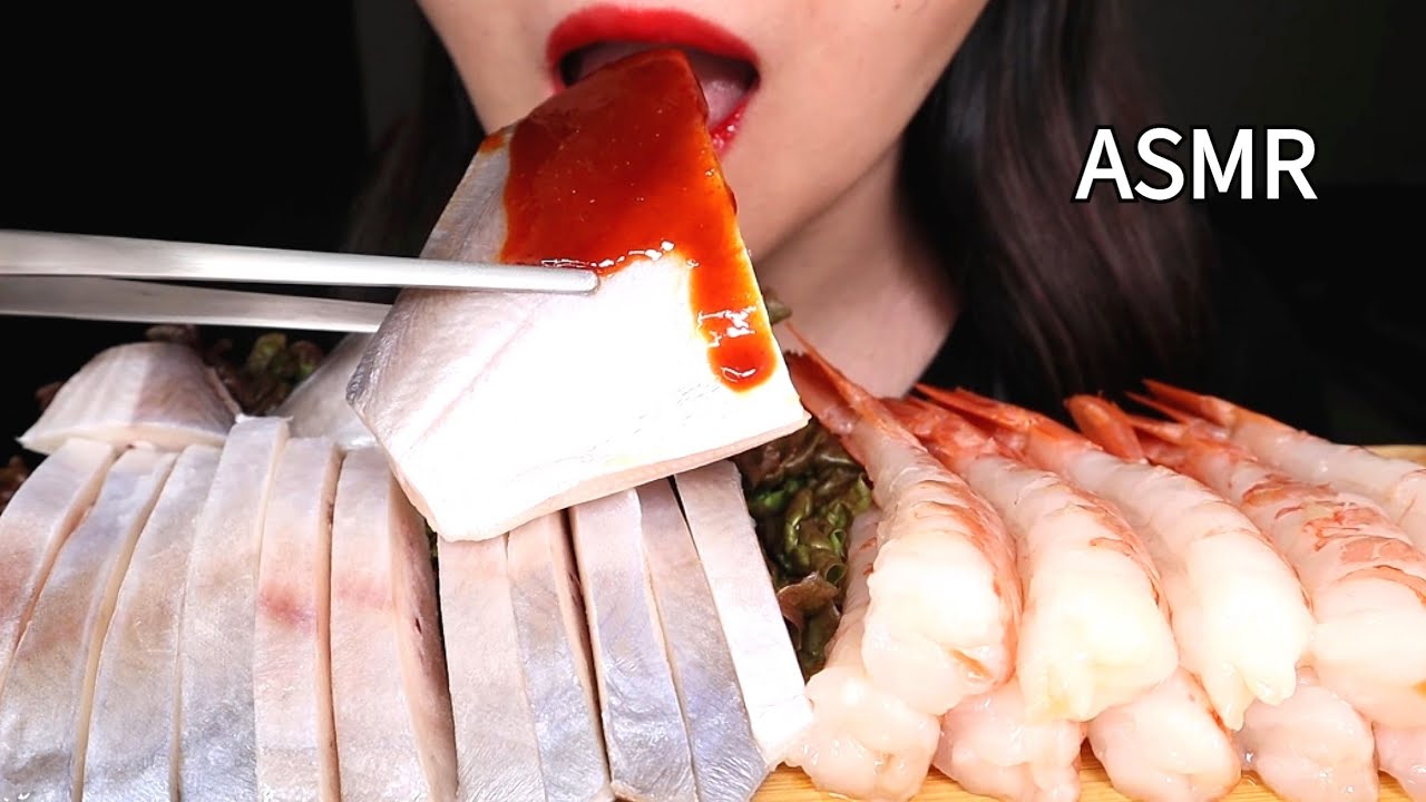 ASMR 병어회, 홍새우회 먹방, RAW SILVER POMFRET, RAW RED SHRIMP EATING SOUNDS, กุ้งดิบ, Tôm sống, 生エビ