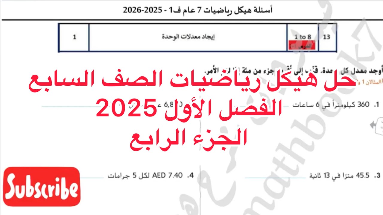 هيكل رياضيات الصف السابع الفصل الأول 2025 الجزء الرابع #رياضيات_الامارات