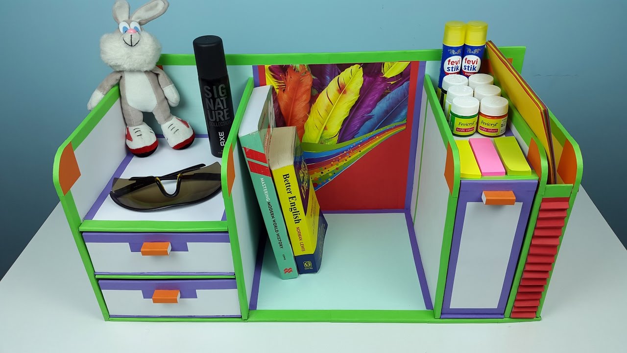 DIY desk organizer/ drawer organizer from cardboard.