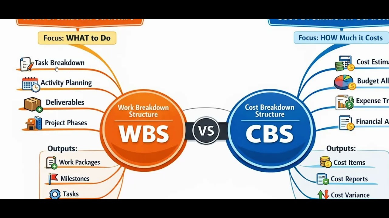 WBS vs CBS 🔥 الفرق الحقيقي بين هيكل تجزئة/ تقسيم الأعمال وهيكل تقسيم التكاليف | Project Management