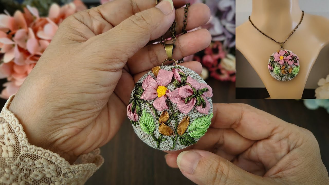 Embroidered Floral Pendant -  Plastic Glass Recycle Idea - Upcycle Plastic Cups