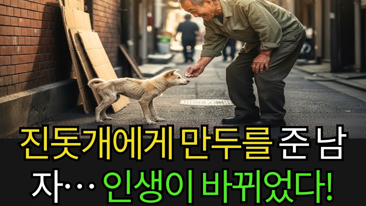 골목에서 떨던 진돗개에게 고기만두 반쪽을 나눠준 남자… 다음 날 집 앞에 나타난 고급 차량이 그의 인생을 바꿨다!