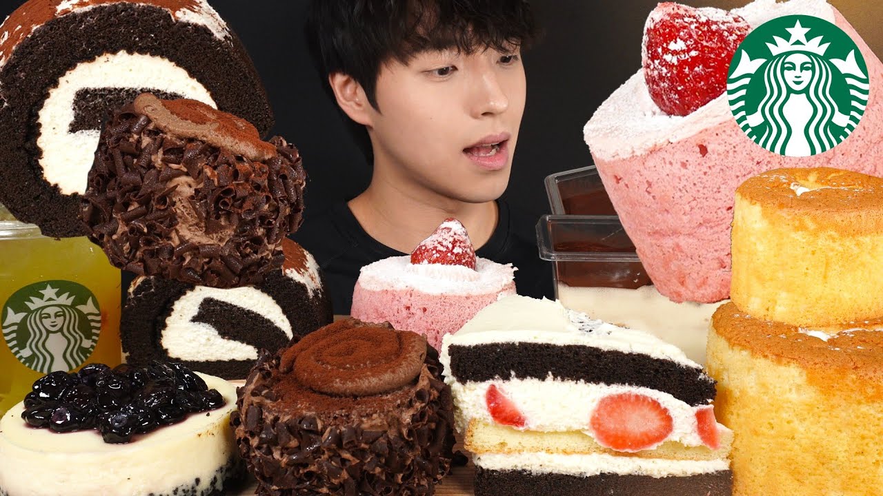 스타벅스 케이크 디저트 먹방🍰 초코롤케익, 티라미수, 카스텔라, 딸기생크림, 초코 생크림 케이크 STARBUCKS CAKE DESSERT MUKBANG EATING SOUNDS