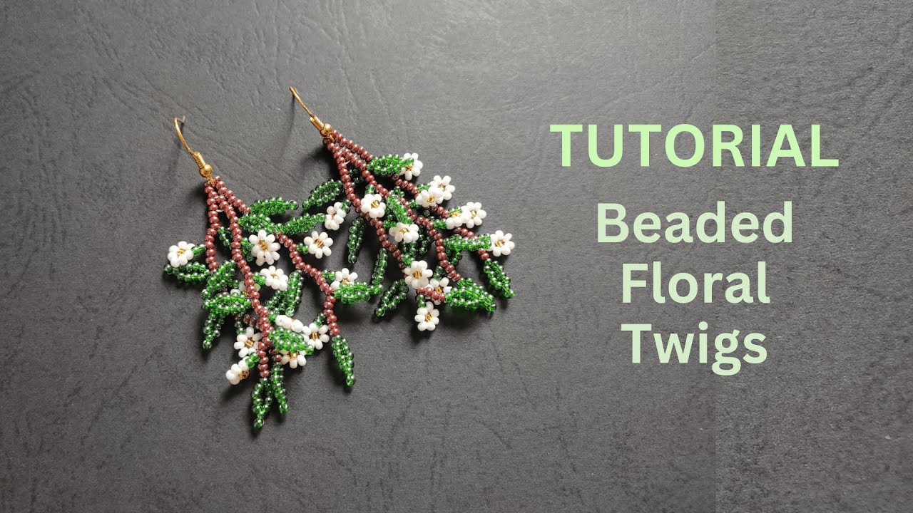 Seed Bead Flower Twigs Earrings Making, Easy Beading Tutorial Step by Step