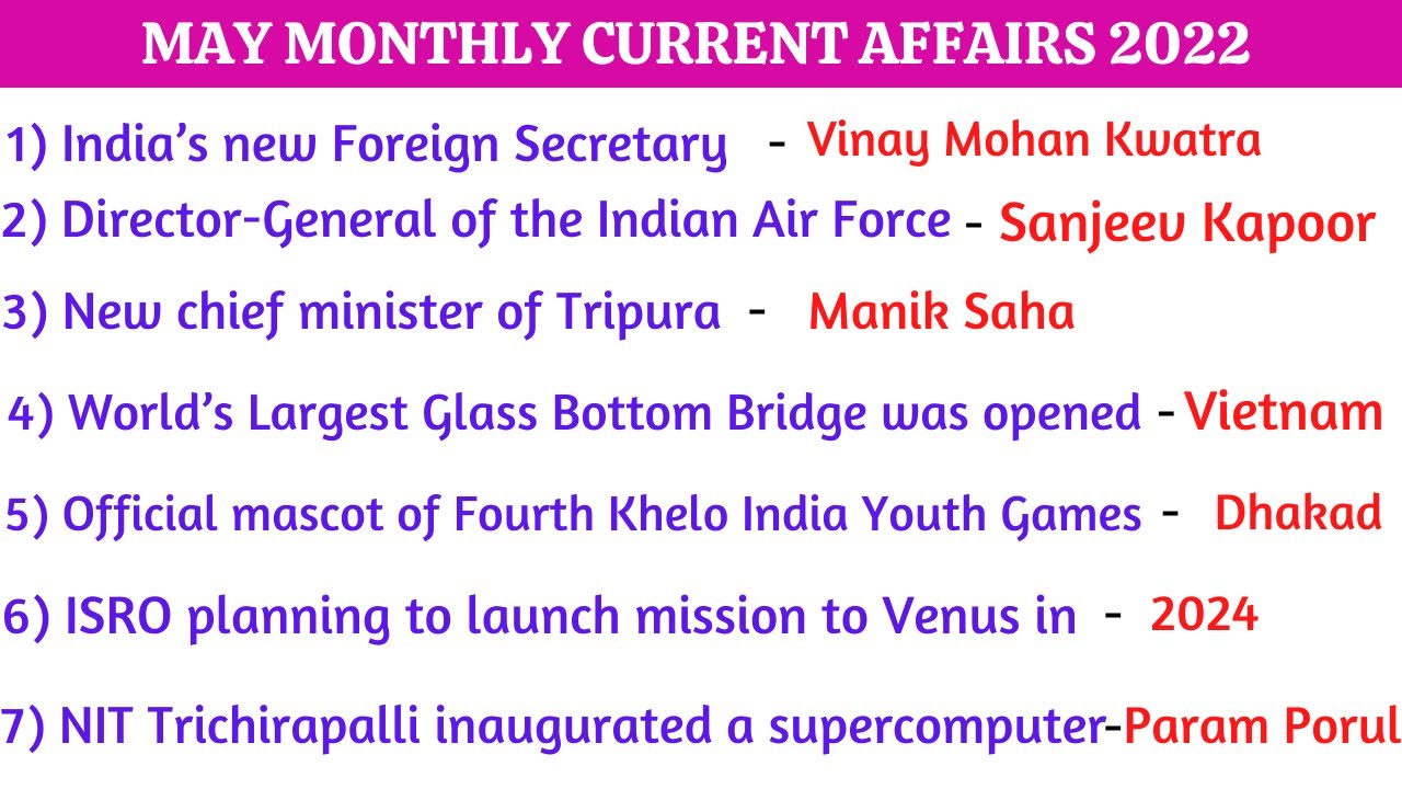 MAY MONTHLY CURRENT AFFAIRS 2022| IMPORTANT CURRENT AFFAIRS QUIZ