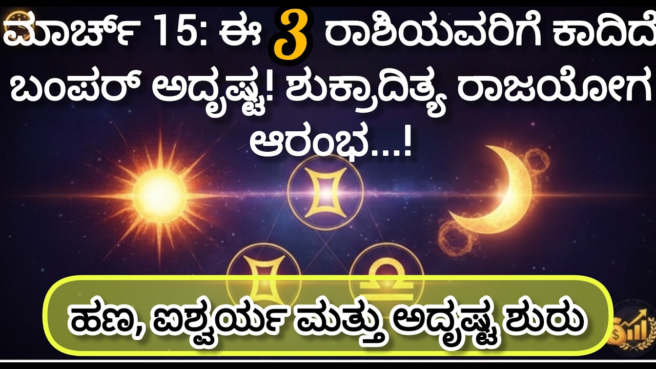 ಮಾರ್ಚ್ 15: ಈ 3 ರಾಶಿಯವರಿಗೆ ಕಾದಿದೆ ಬಂಪರ್ ಅದೃಷ್ಟ! ಶುಕ್ರಾದಿತ್ಯ ರಾಜಯೋಗ ಆರಂಭ!#astrology