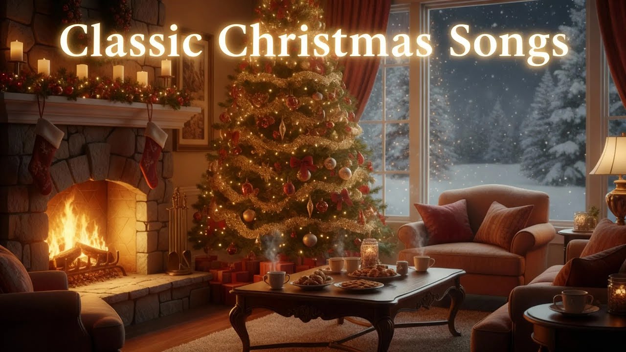 Traditional Christmas Songs with Warm Vocals ❄️ Cozy Fireplace Ambience