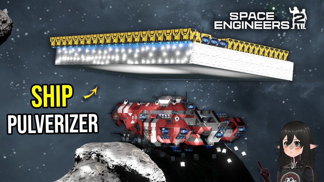 Giant Press Squashing a Ship on Rock Damage Test, Space Engineers 2