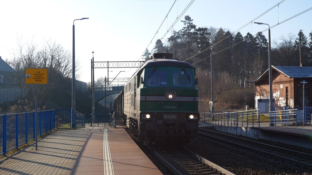 [Skinest Rail Polska] BR 232 239 z węglarkami do Rokity | Zielona G&oacute;ra Stary Kisielin