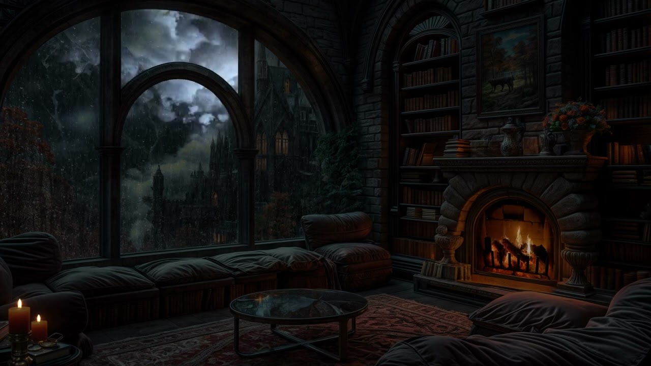 Rain Sounds for Sleeping - Fall Asleep Instantly with Rain in Castle & Fireplace - Insomnia, Relax
