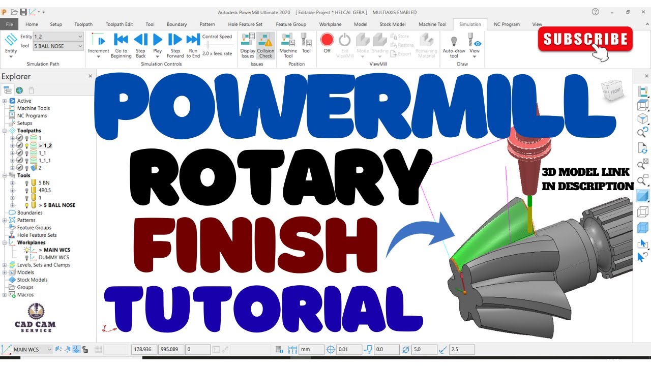 Delcam Powermill 4-я ось, чистовая обработка вращающихся зубчатых передач