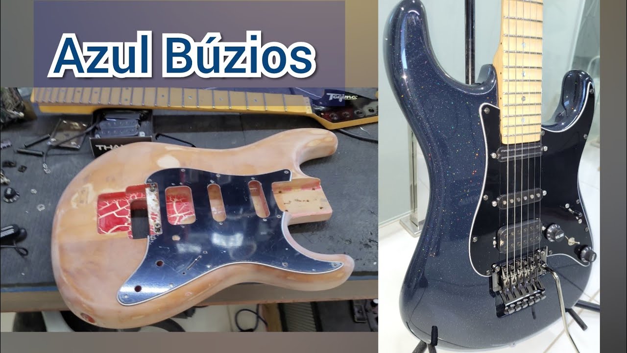 Guitarra JA 2 modificada  Pintura Azul Búzios + Veniz céu de Nicolas