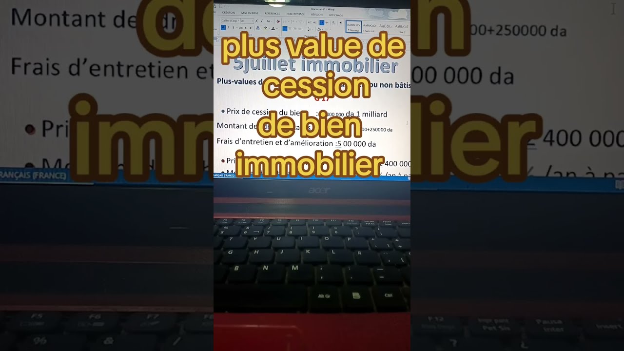 Plus value de cession bien immobilier