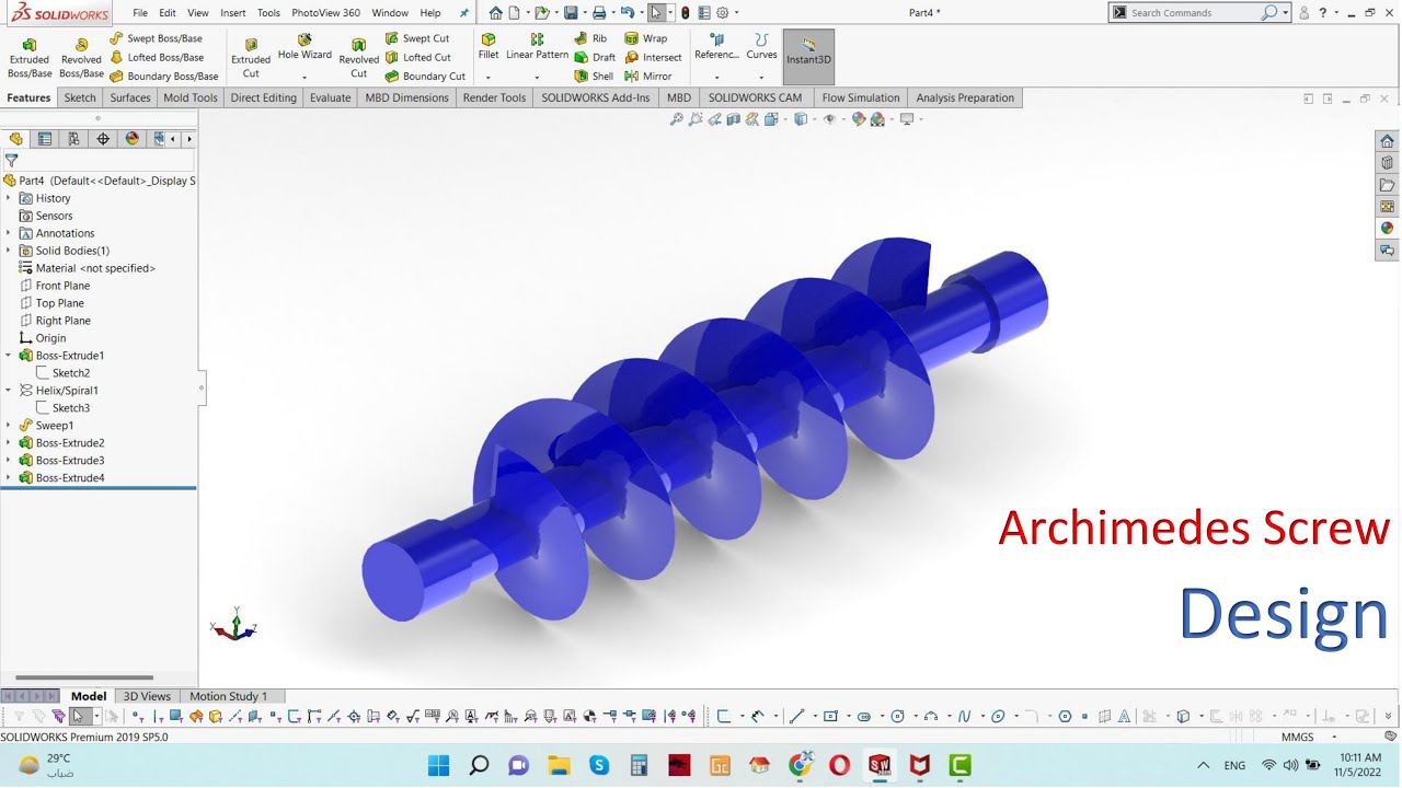 Solidworks Tutorials For Mechanical Engineering | Archimedes Screw Design in Solidwork