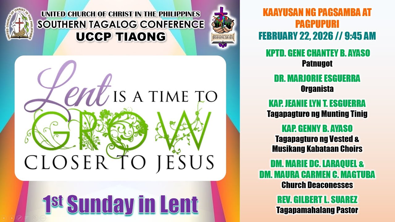 FEBRUARY 22, 2026 │ UCCP TIAONG SUNDAY WORSHIP