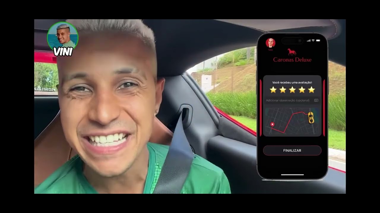 Enaldinho transformando em uma Ferrari em um passageiro de Uber 